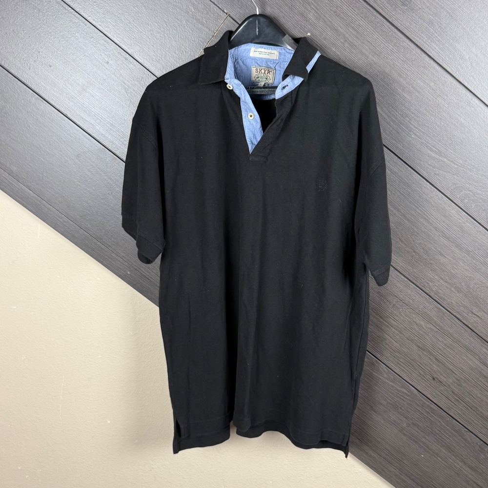 SKYR Men's Large Polo Shirt Black Blue Contrast Collar Preppy Casual 90's
